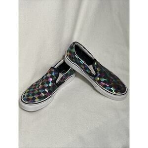 VANS Iridescent Checkerboard Slip-on Sneakers Flats Shoes Women's Size 7